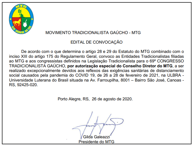 69º Congresso Tradicionalista Gaúcho será realizado em fevereiro